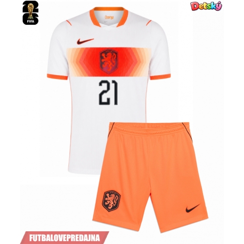 Lacne Dětský Futbalové dres Holandsko Frenkie de Jong #21 MS 2026 Krátky Rukáv - Preč (+ trenírky)